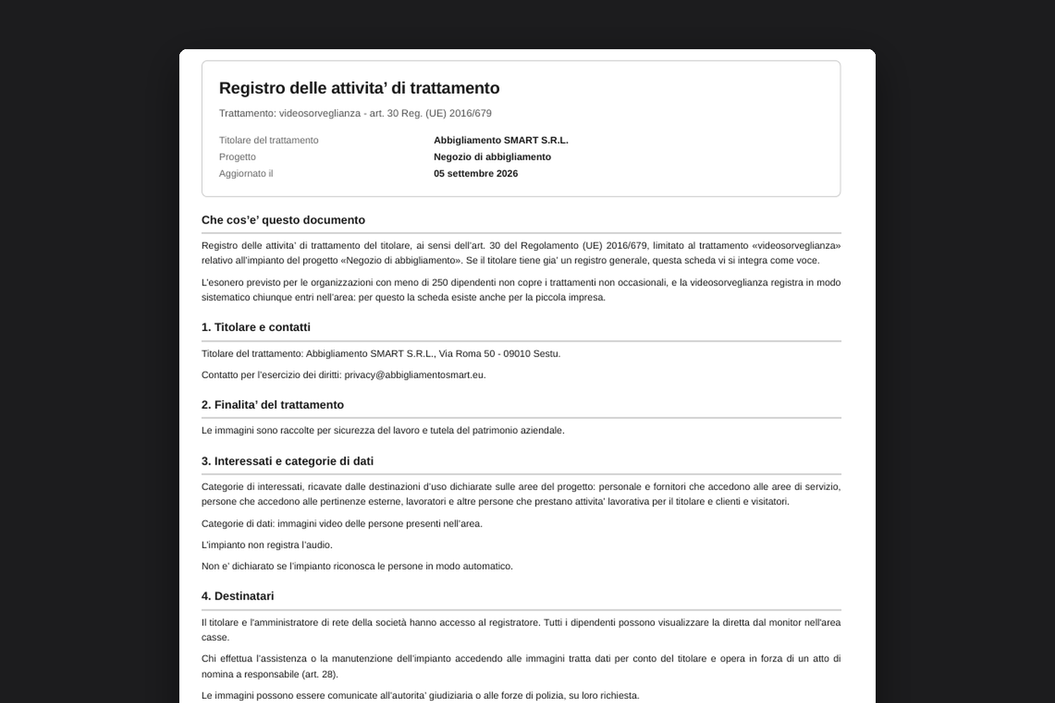 I documenti del fascicolo privacy