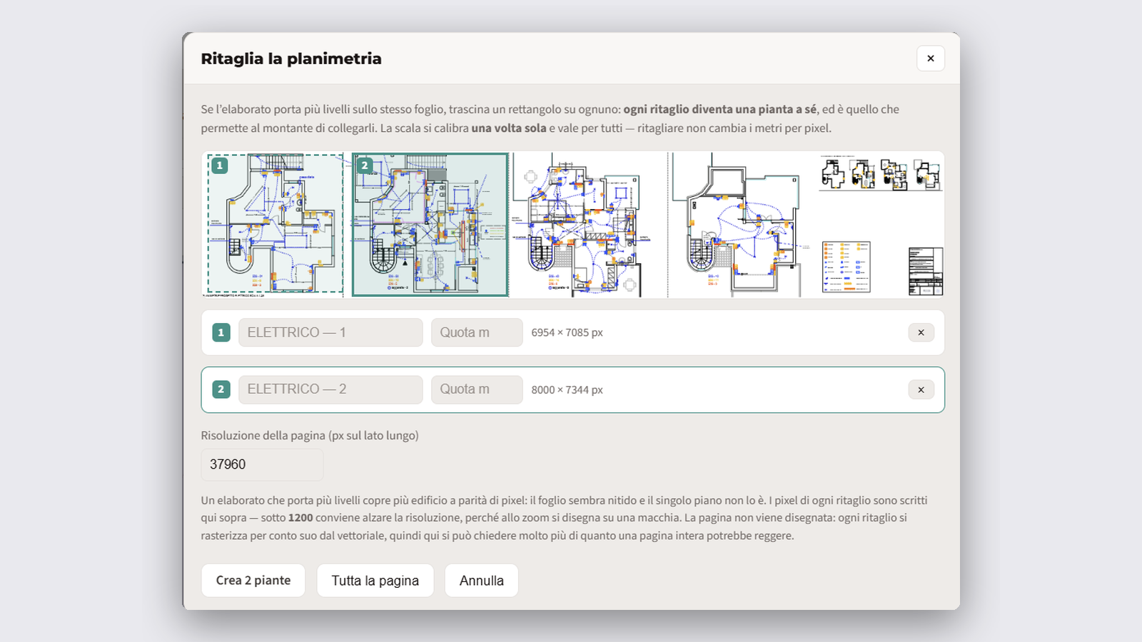 Import di una planimetria PDF con la calibrazione della scala